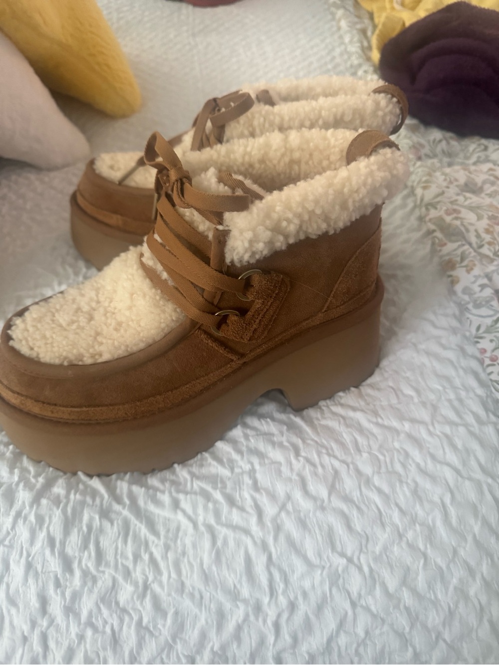 UGG Brown Platform Sherpa-Lined Ankle Boots